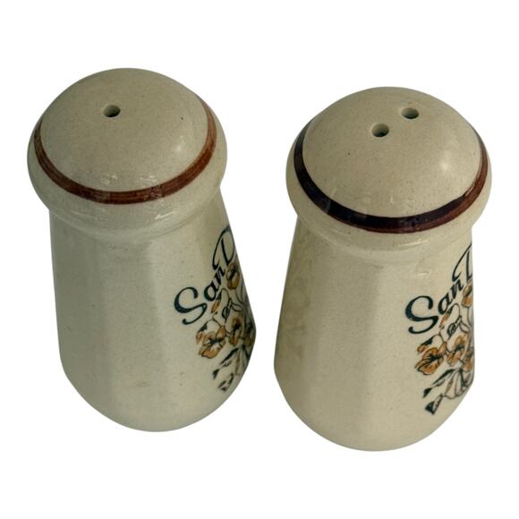Vintage San Diego CA Souvenir Floral Ceramic Salt & Pepper Shaker Set - A1293 - Picture 4 of 9